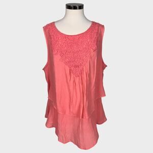 One World XXL Coral Pink Sleeveless Flowy Top Rayon Polyester